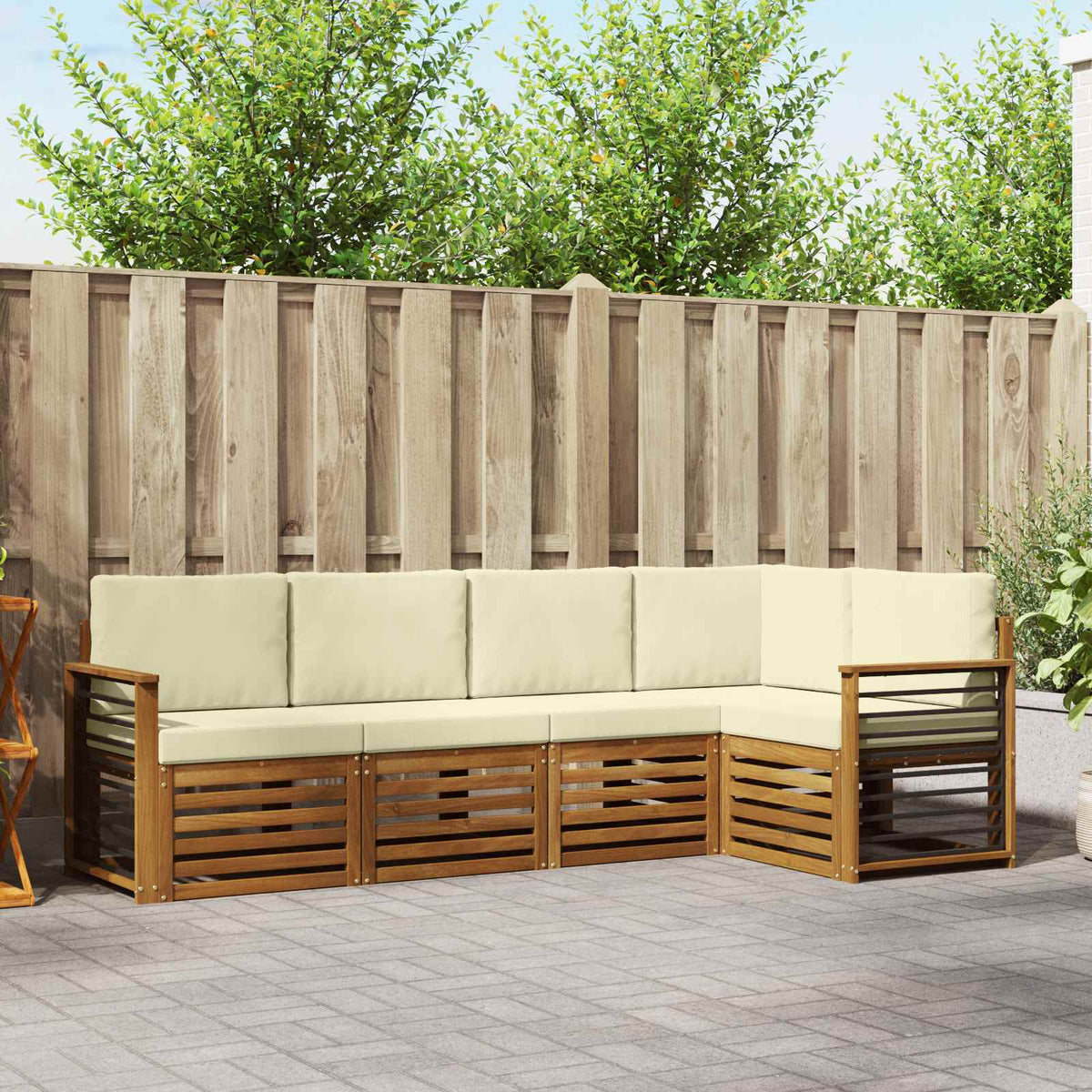Hoekbank Set 5 pcs Natuurlijk en Crème Massief Acaciahout is nu te koop bij PeponiXL, paradijselijk wonen!