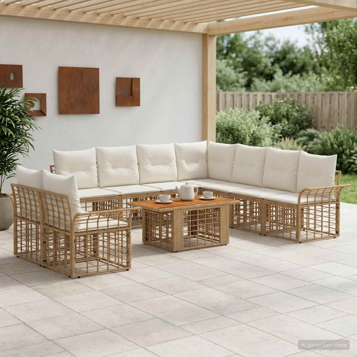 Tuinbankenset 10 st Natuurlijk en Crème Wit poly rattan is nu te koop bij PeponiXL, paradijselijk wonen!