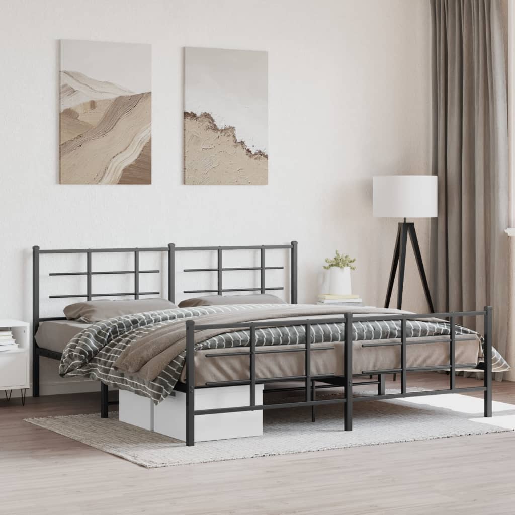 Bedframe met hoofd- en voeteneinde metaal zwart 183x213 cm is nu te koop bij PeponiXL, paradijselijk wonen!
