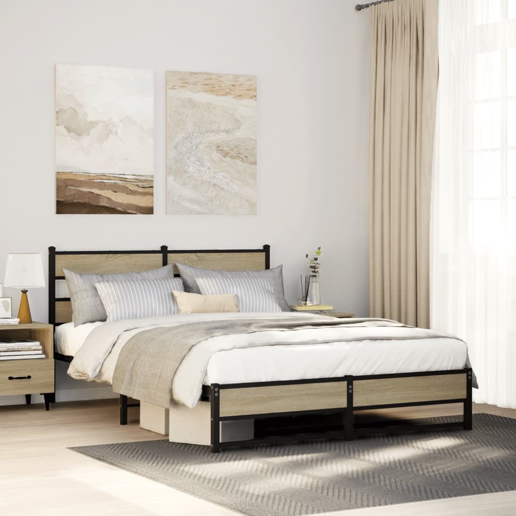 Bedframe zonder matras metaal sonoma eikenkleurig 135x190 cm is nu te koop bij PeponiXL, paradijselijk wonen!