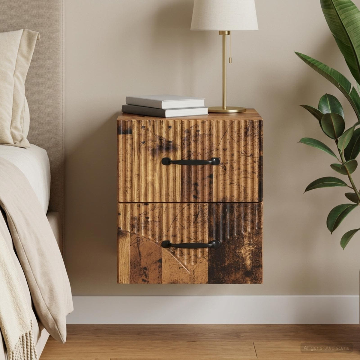 Wandbeugel Bedkast Oud hout 34,5 x 33 x 40 cm Bewerkt hout is nu te koop bij PeponiXL, paradijselijk wonen!