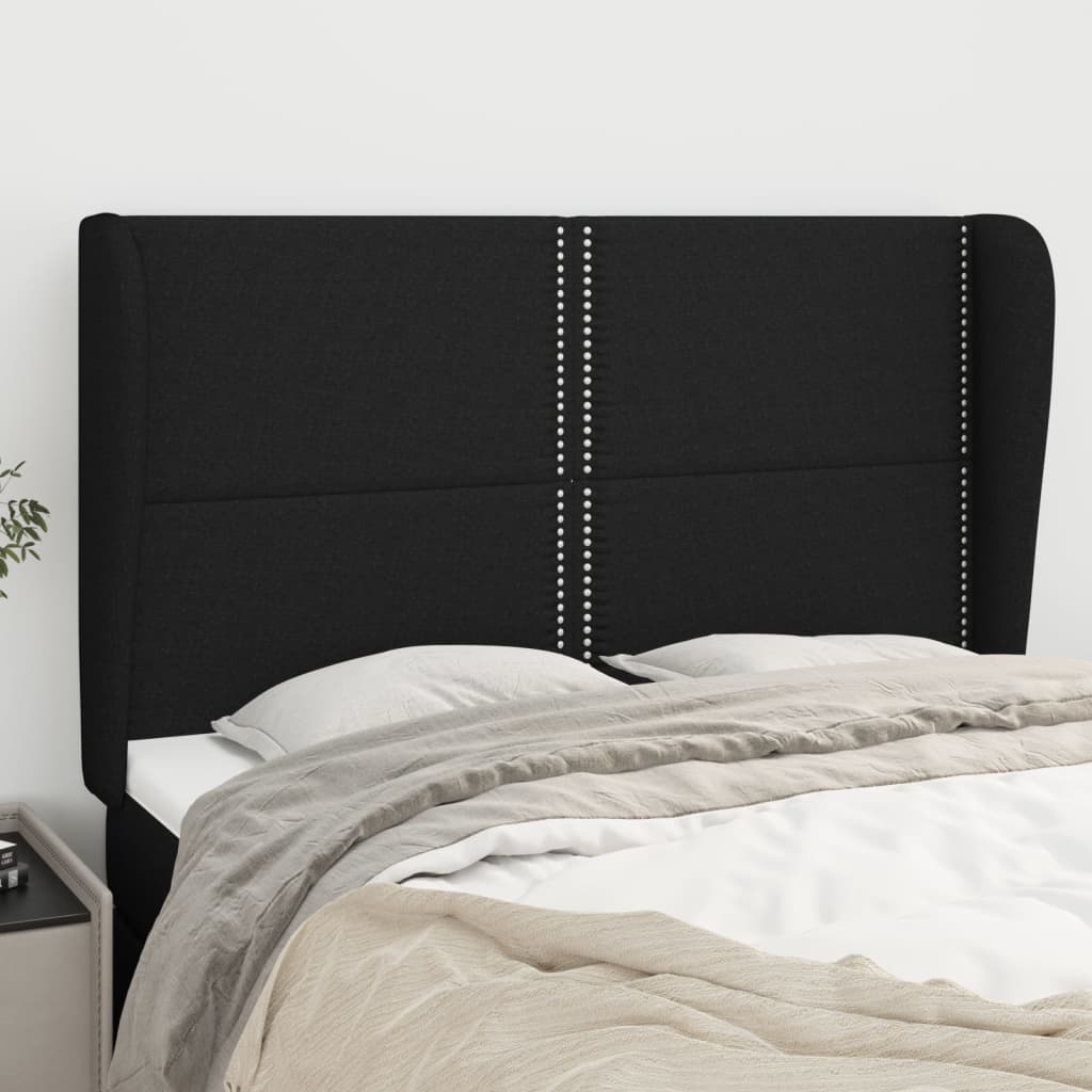 Hoofdbord met randen 147x23x118/128 cm stof zwart is nu te koop bij PeponiXL, paradijselijk wonen!