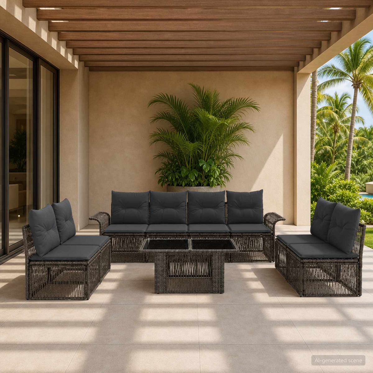 Tuinbankenset 9 st Grijs en Donkergrijs poly rattan is nu te koop bij PeponiXL, paradijselijk wonen!