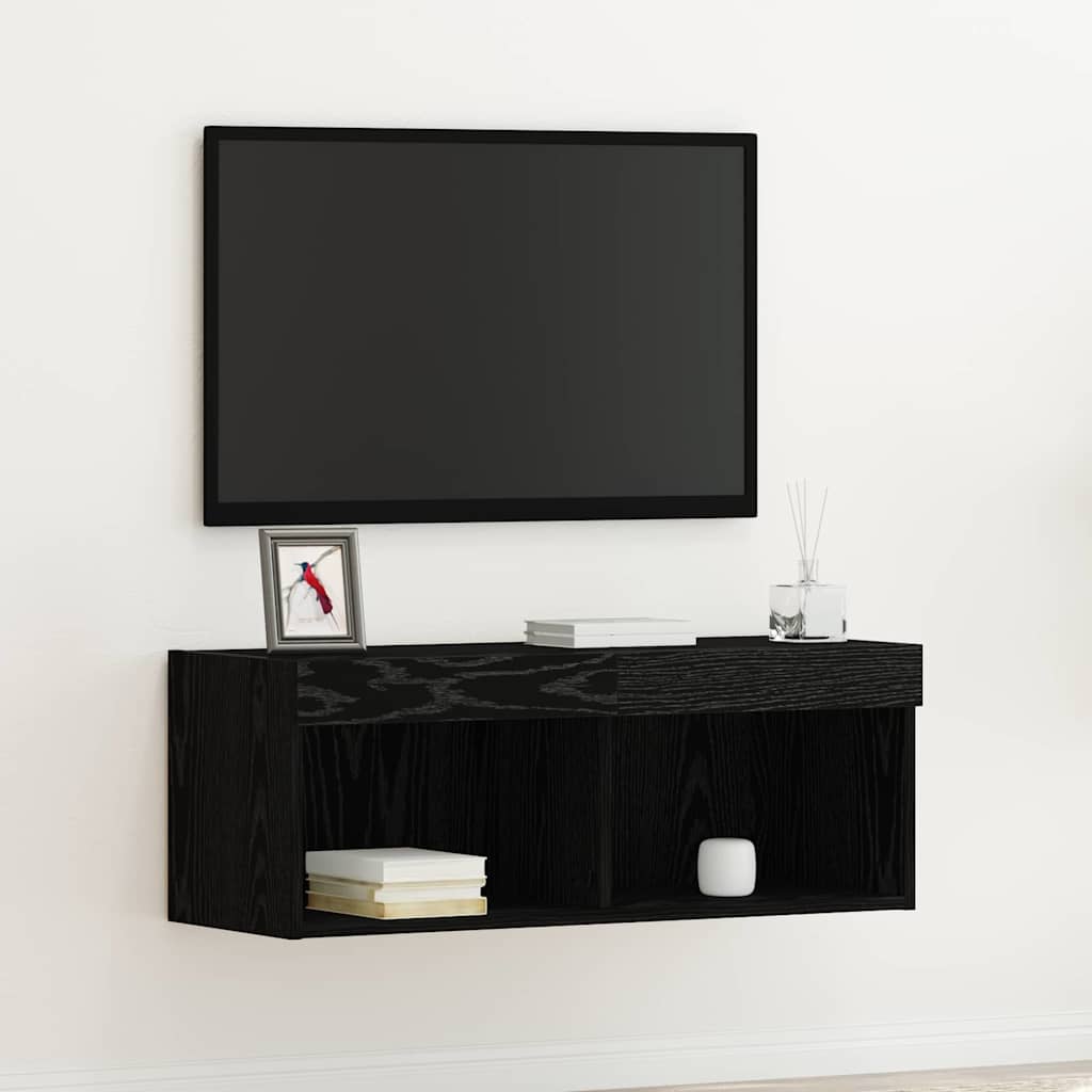 Tv-meubelset met LED Zwart Eiken 80 x 30 x 30 cm Bewerkt hout is nu te koop bij PeponiXL, paradijselijk wonen!