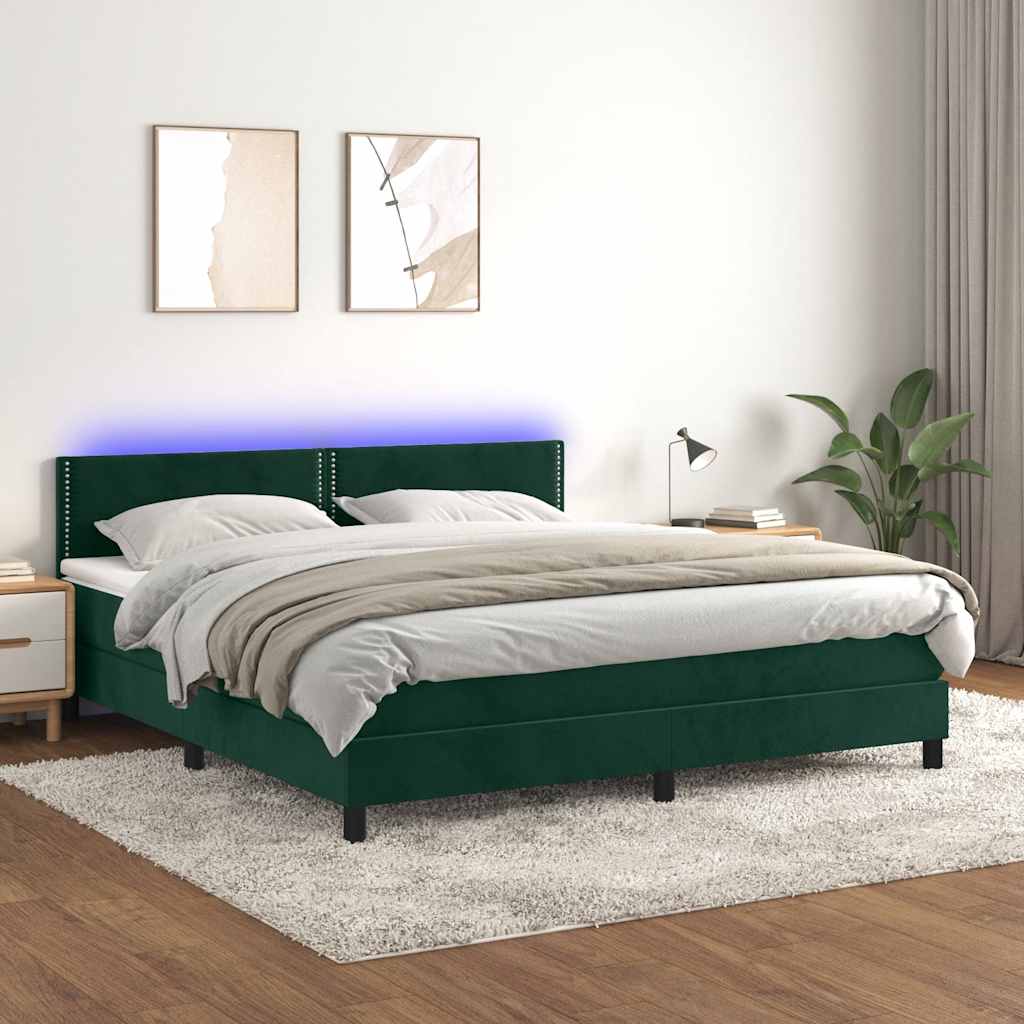 Boxspring met matras en LED fluweel donkergroen 180x200 cm is nu te koop bij PeponiXL, paradijselijk wonen!
