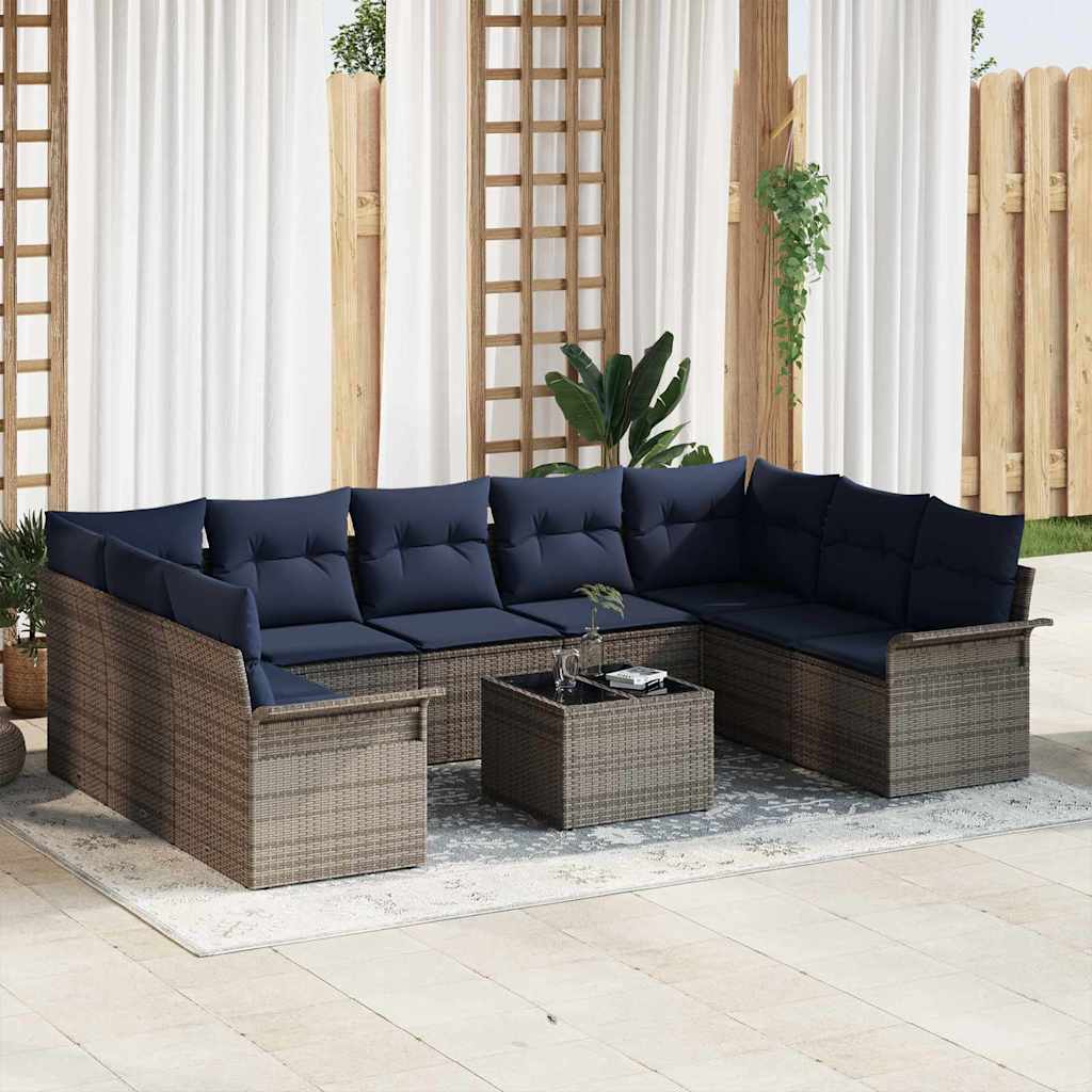 Tuin Sofa Set met kussen 10 pcs Grijs poly rattan is nu te koop bij PeponiXL, paradijselijk wonen!