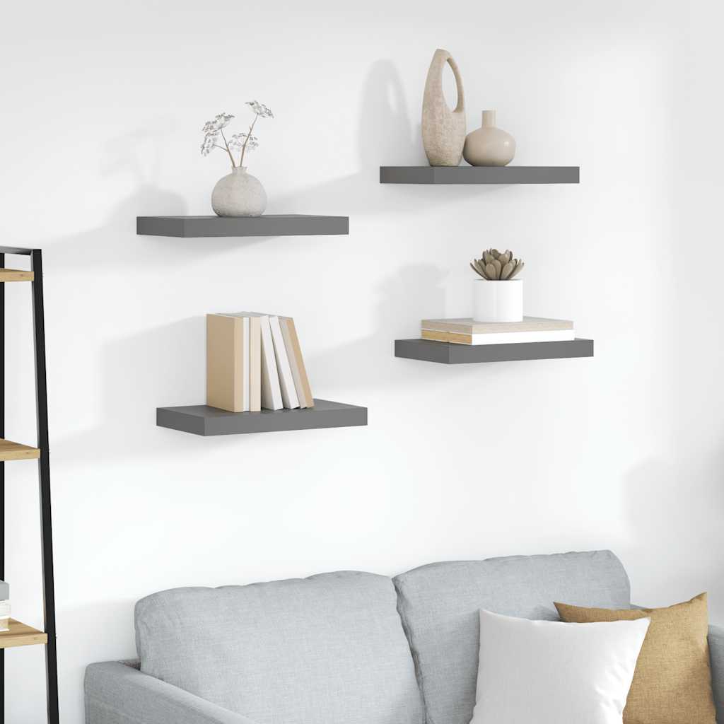 Wandschappen zwevend 4 st 40x23,5x3,8 cm MDF hoogglans grijs is nu te koop bij PeponiXL, paradijselijk wonen!