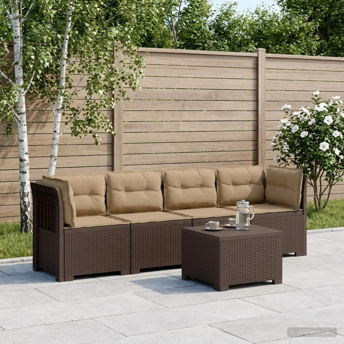 4-Persoons Tuin Sofa met Kussens Rieten Look PP Bruin is nu te koop bij PeponiXL, paradijselijk wonen!