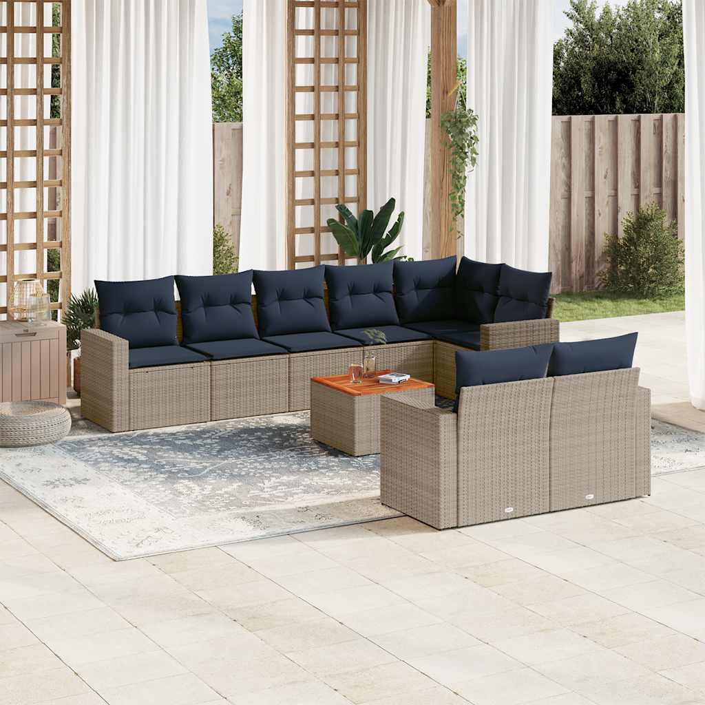 9-delige Loungeset met kussens poly rattan grijs is nu te koop bij PeponiXL, paradijselijk wonen!