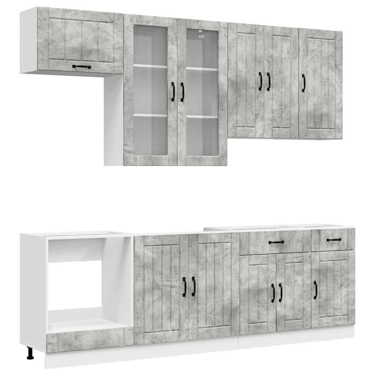 Keukenblok LUCCA 8 pcs Betongrijs Bewerkt hout is nu te koop bij PeponiXL, paradijselijk wonen!