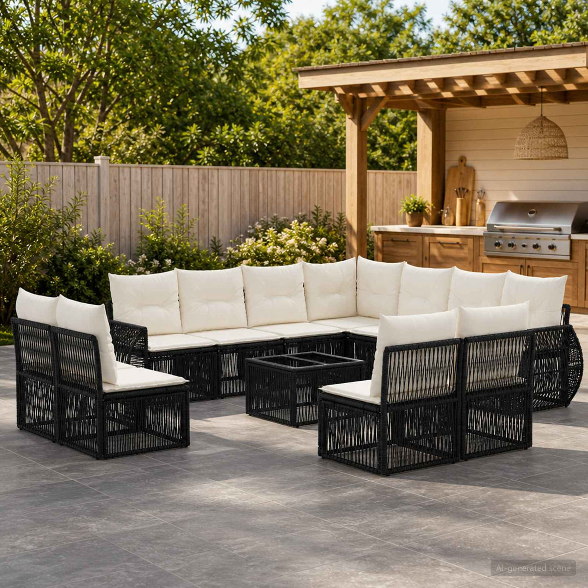 Tuinbankenset 12 pcs Zwart en Cream Wit poly rattan is nu te koop bij PeponiXL, paradijselijk wonen!