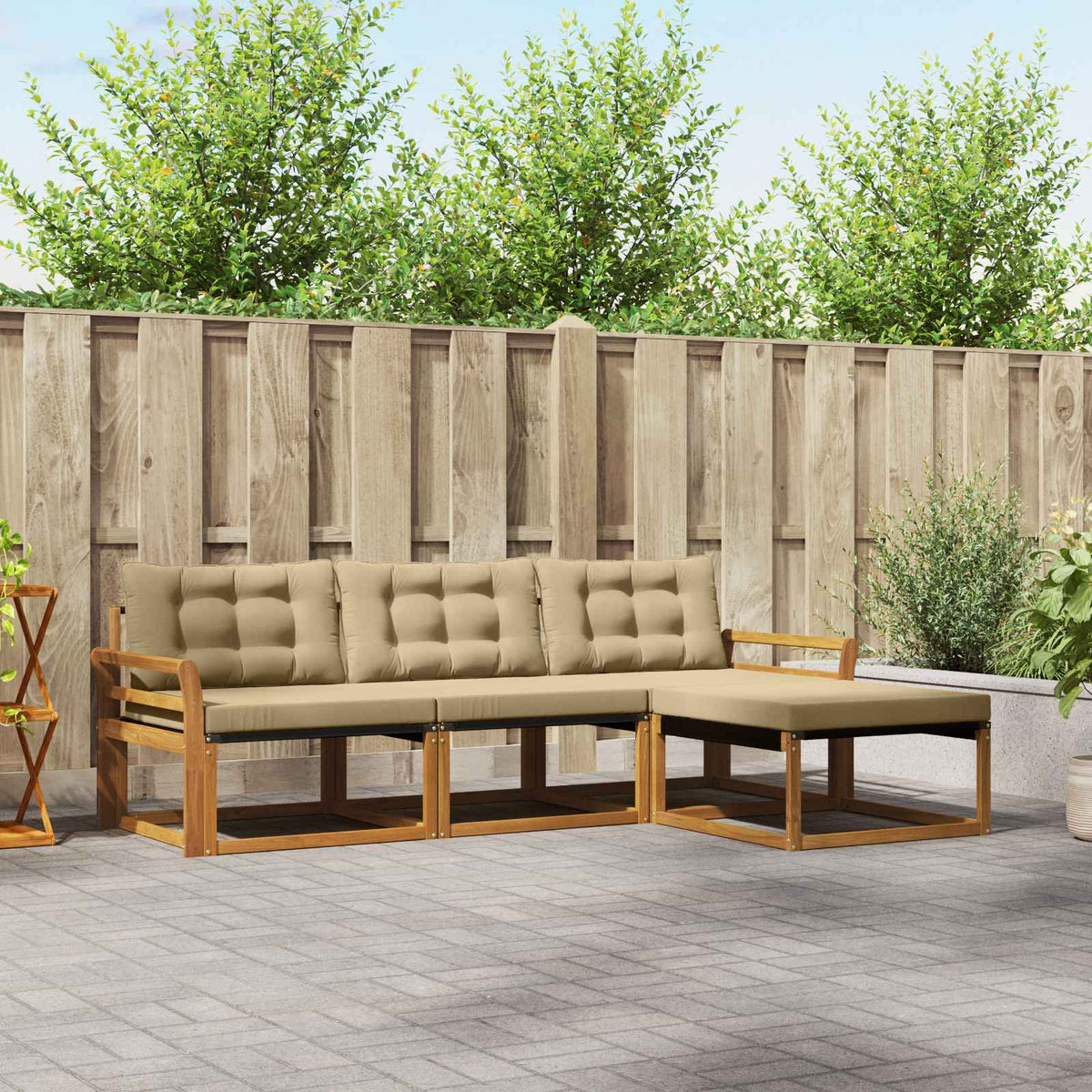 Buiten bankenset met kussen 4 pcs Natuurlijk en Beige is nu te koop bij PeponiXL, paradijselijk wonen!