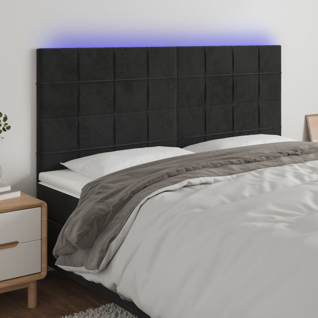 Hoofdbord LED 160x5x118/128 cm fluweel zwart is nu te koop bij PeponiXL, paradijselijk wonen!