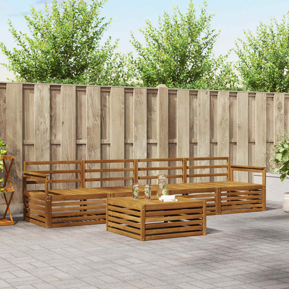 Buiten bankenset 5 pcs Naturel Massief Acaciahout is nu te koop bij PeponiXL, paradijselijk wonen!