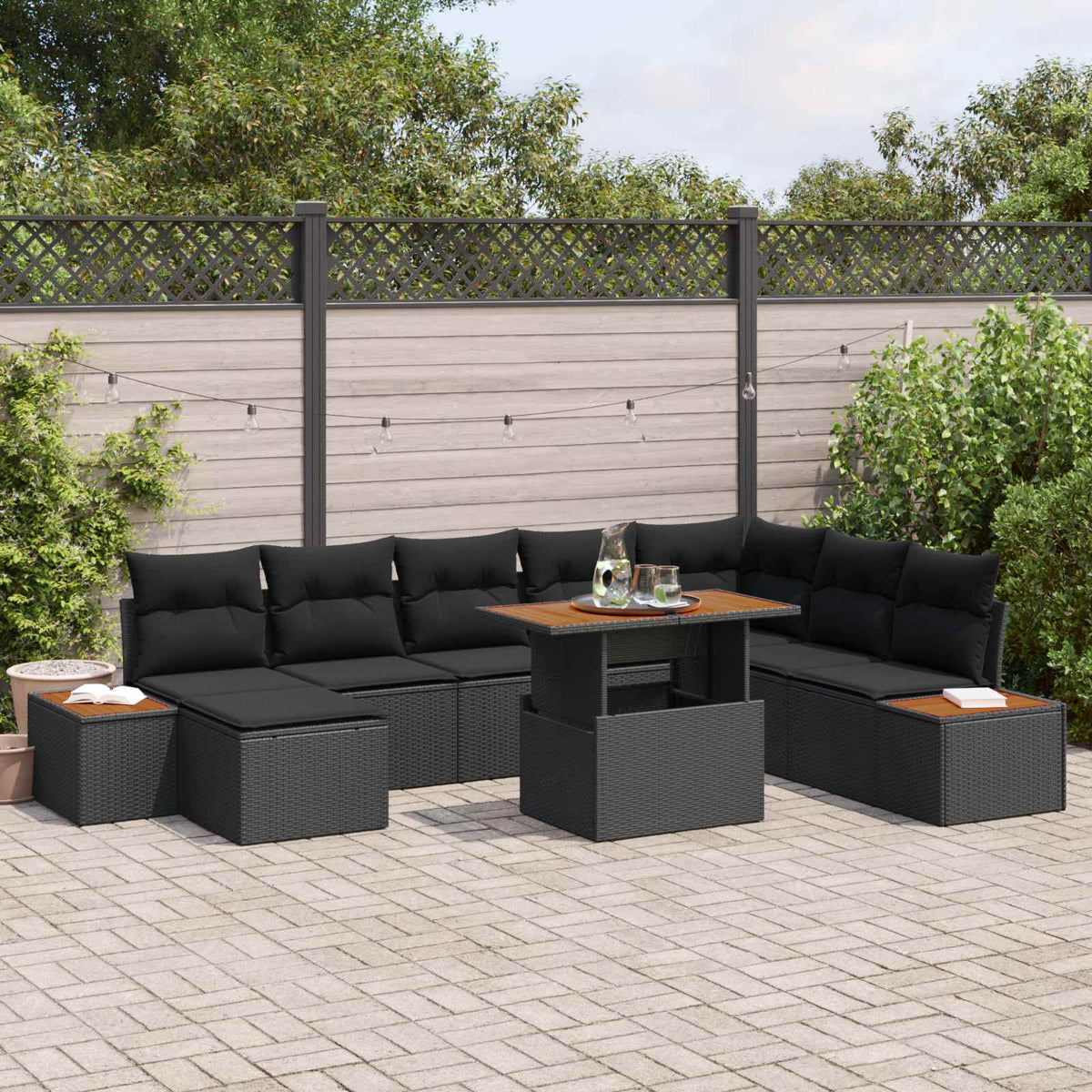 Tuin Sofa Set met opslag 9 pcs Zwart Poly riet is nu te koop bij PeponiXL, paradijselijk wonen!