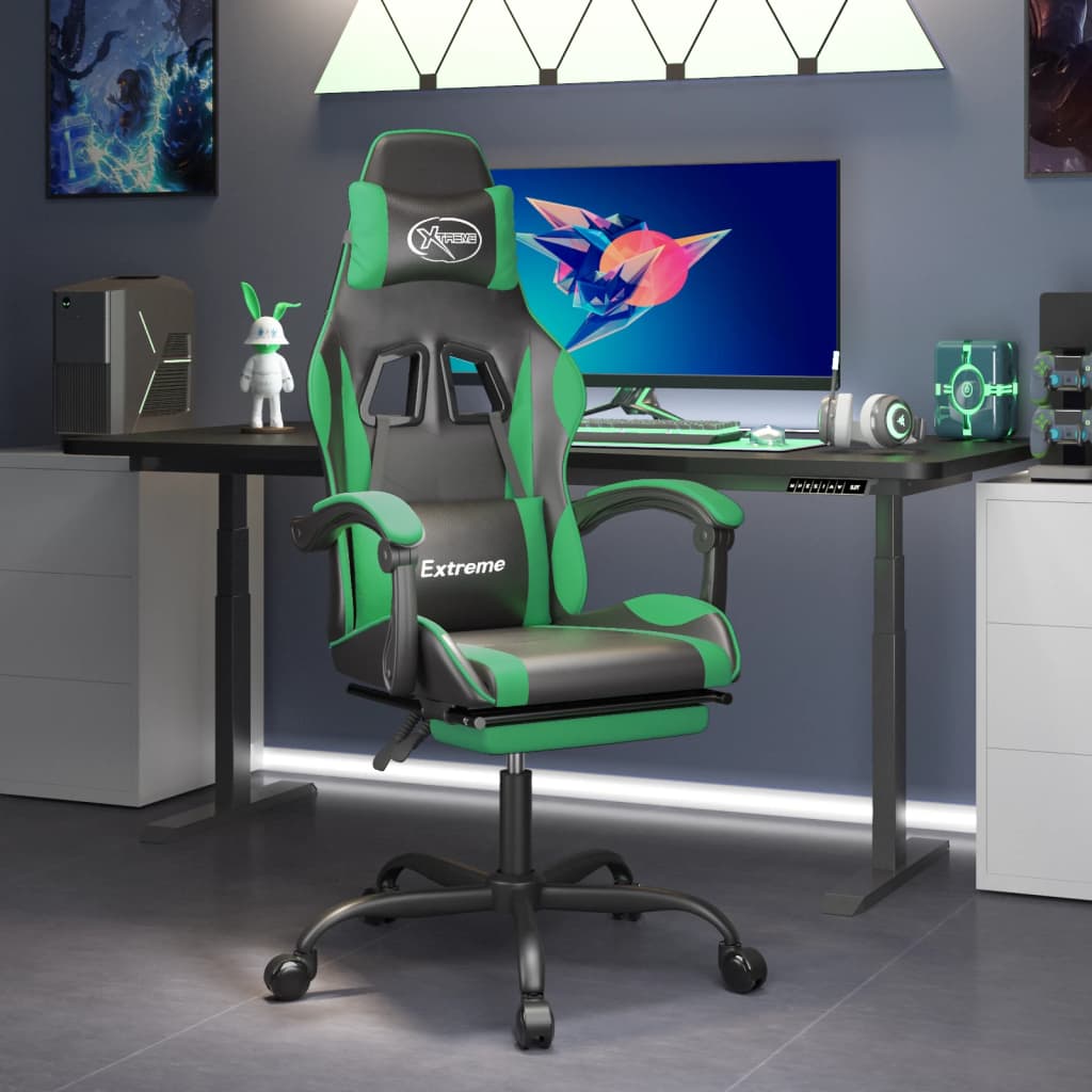 Gamestoel met voetensteun kunstleer zwart en groen is nu te koop bij PeponiXL, paradijselijk wonen!