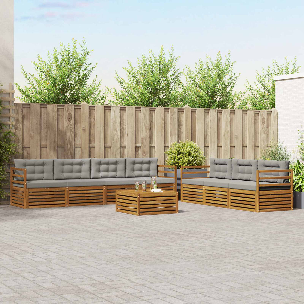 Buiten bankenset met kussen 8 pcs Natuurlijk en Lichtgrijs is nu te koop bij PeponiXL, paradijselijk wonen!