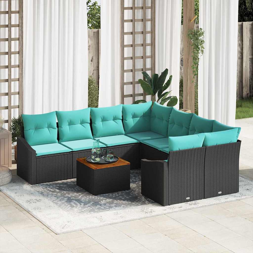 Tuinbankenset met kussen 9 pcs Zwart poly rattan is nu te koop bij PeponiXL, paradijselijk wonen!