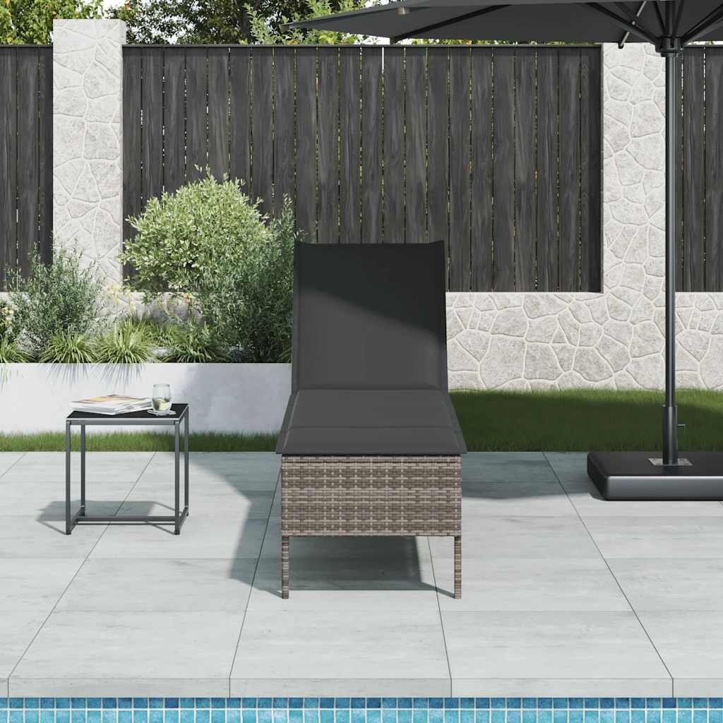 Ligstoel met kussen grijs 55x200x44cm polyrotan is nu te koop bij PeponiXL, paradijselijk wonen!