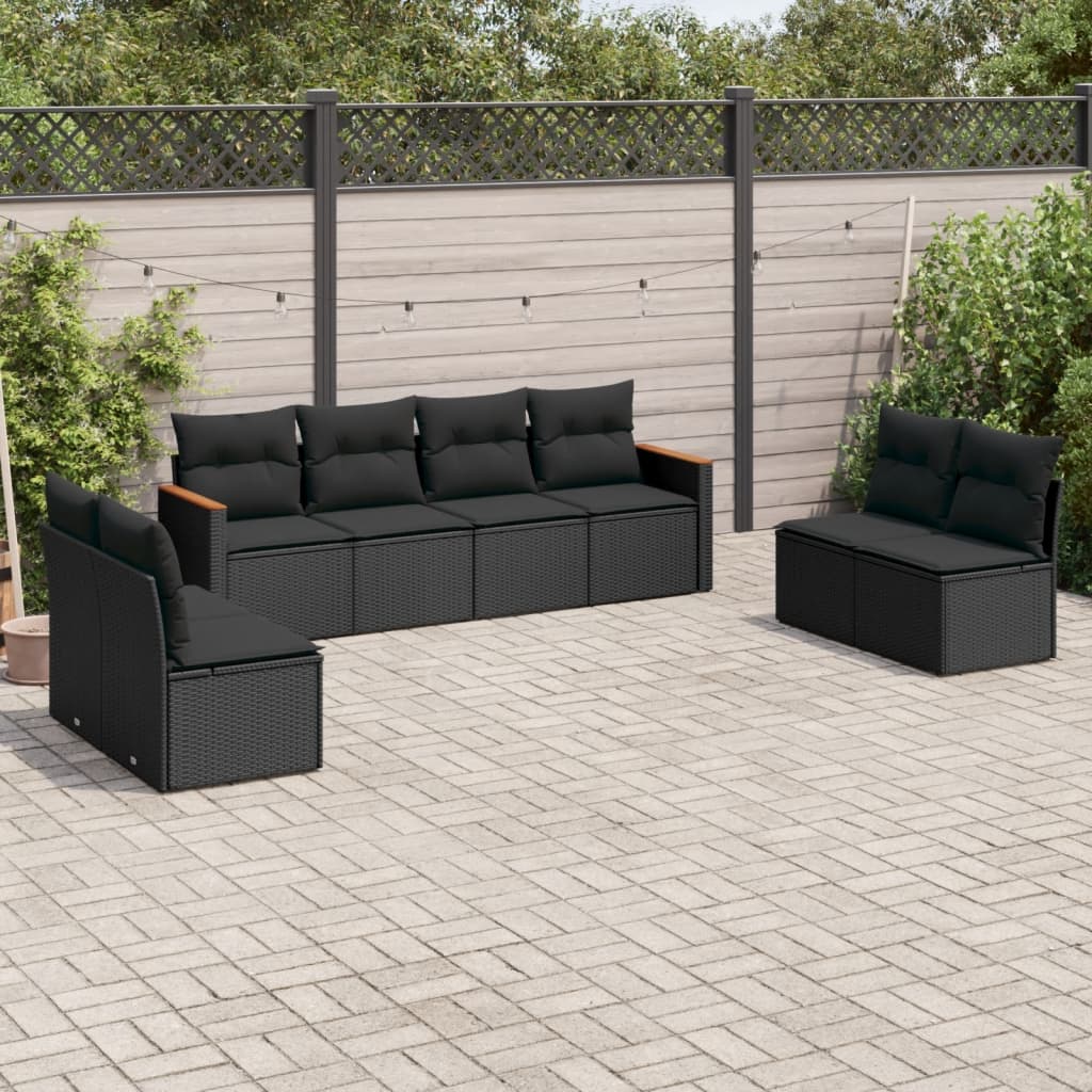 8-delige Loungeset met kussens poly rattan zwart is nu te koop bij PeponiXL, paradijselijk wonen!