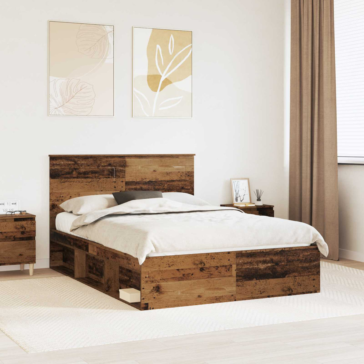 Bedframe met hoofdeinde Oudhout 150 x 200 cm Massief grenenhout is nu te koop bij PeponiXL, paradijselijk wonen!