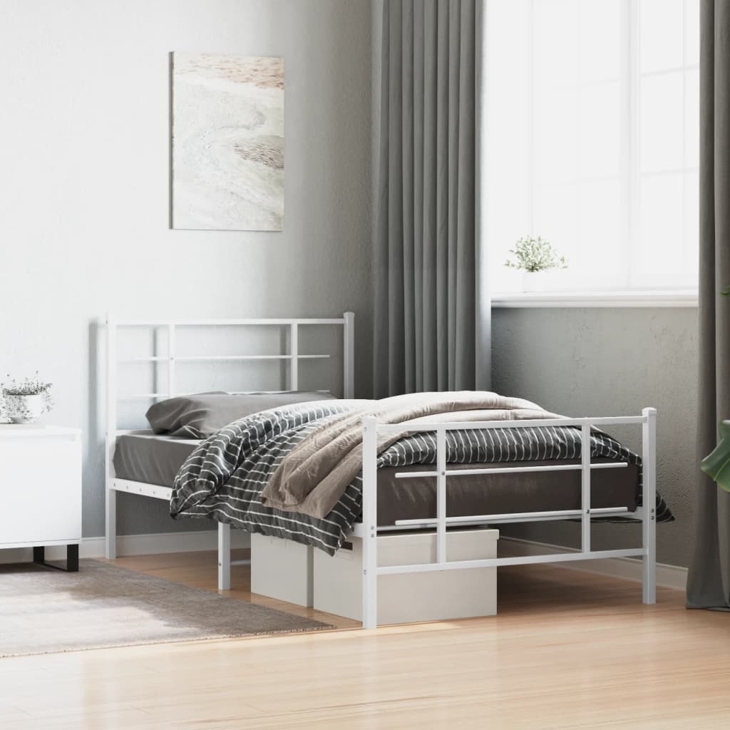 Bedframe met hoofd- en voeteneinde metaal wit 100x200 cm is nu te koop bij PeponiXL, paradijselijk wonen!