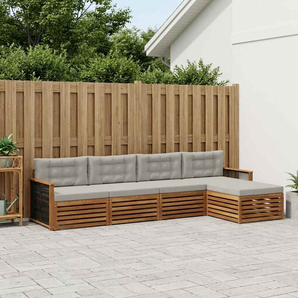 Buiten bankenset met kussen 5 pcs Naturel en lichtgrijs is nu te koop bij PeponiXL, paradijselijk wonen!