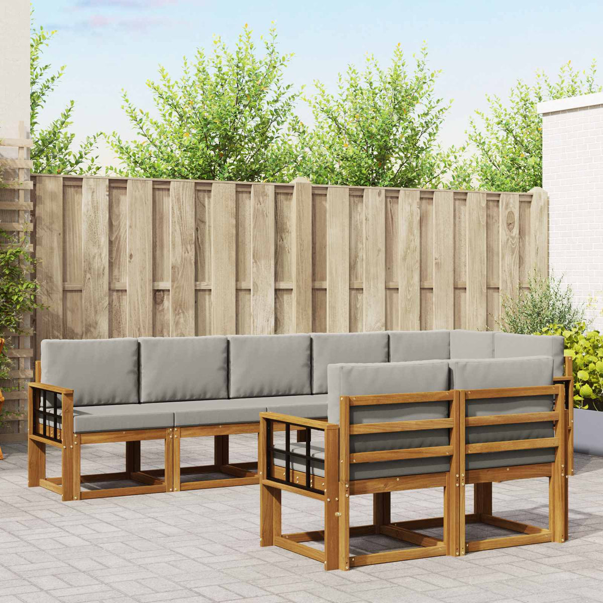 Buiten bankenset met kussen 8 pcs Natuurlijk en Lichtgrijs is nu te koop bij PeponiXL, paradijselijk wonen!