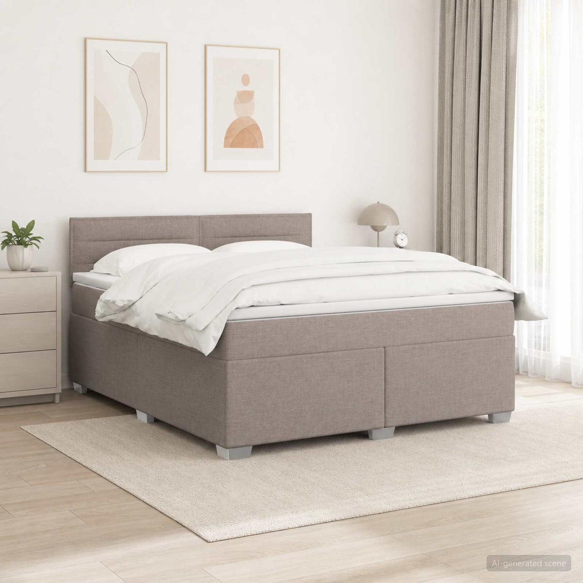 Boxspring Bed met Matras en LED Taupe 140 x 200 cm Stof is nu te koop bij PeponiXL, paradijselijk wonen!