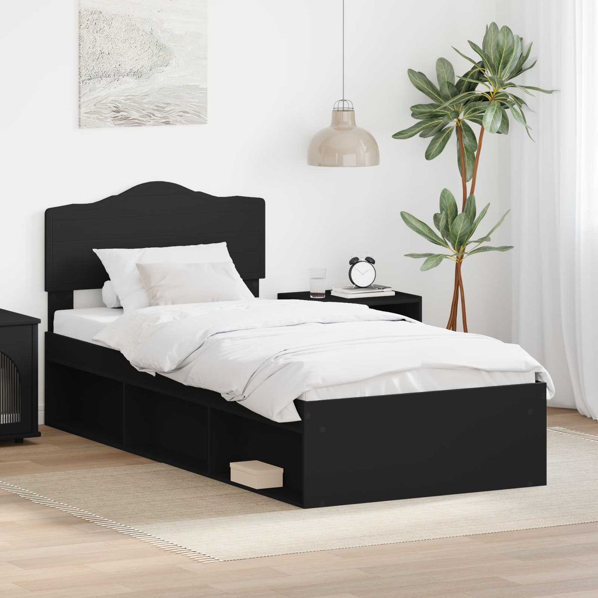 Bedframe met hoofdeinde Zwart 90 x 190 cm Massief grenenhout is nu te koop bij PeponiXL, paradijselijk wonen!