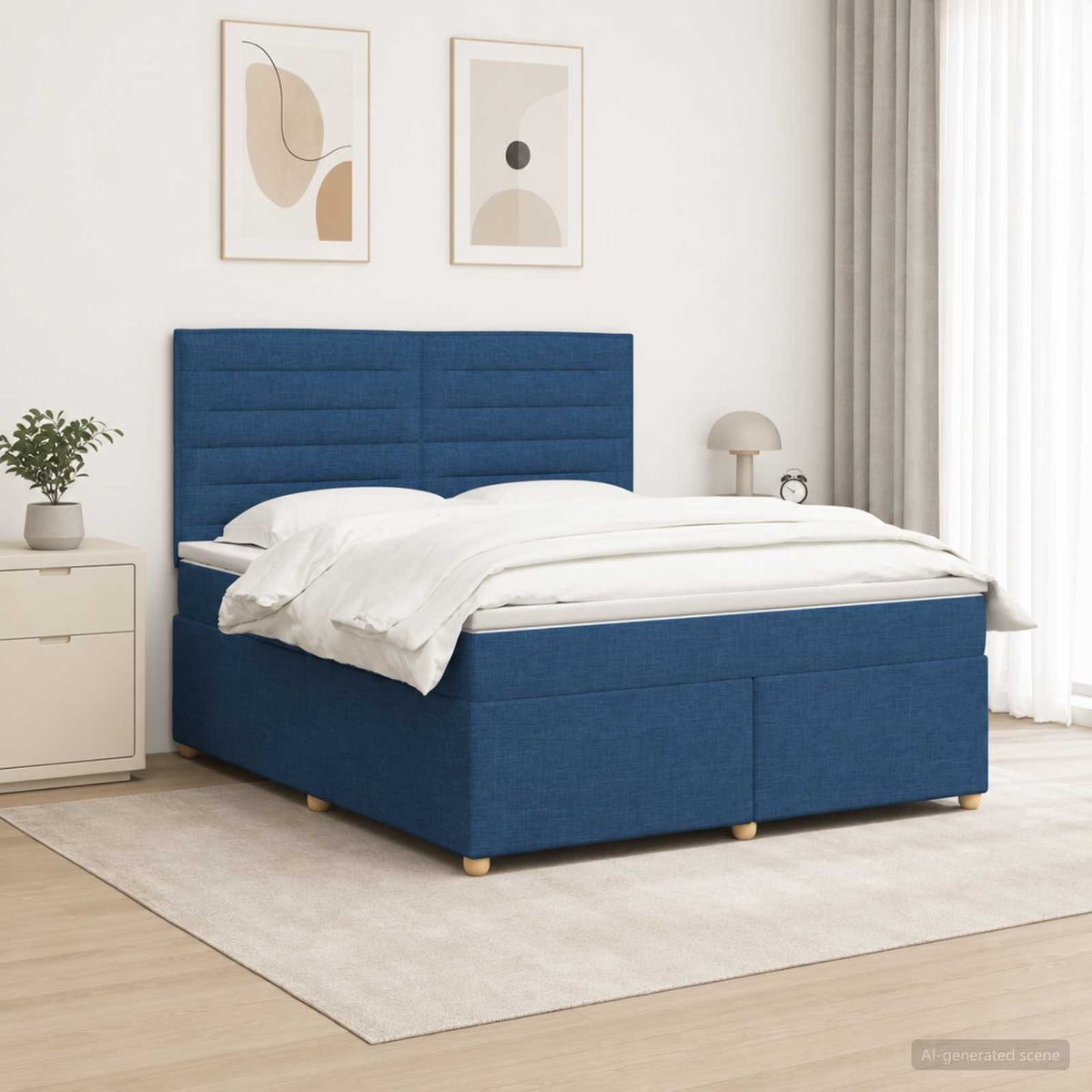 Boxspringbed met matras met hoofdeinde Blauw 140 x 190 cm Stof is nu te koop bij PeponiXL, paradijselijk wonen!
