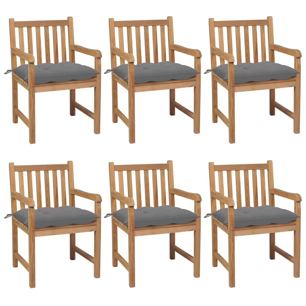 Tuinstoelen 6 st met grijze kussens massief teakhout is nu te koop bij PeponiXL, paradijselijk wonen!
