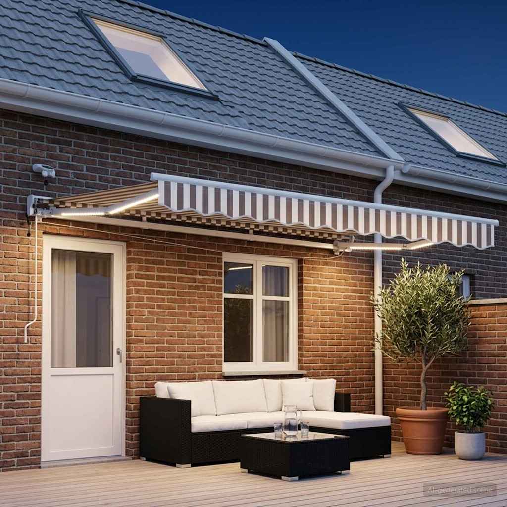Elektrisch Uittrekbaar Zonnescherm Lichtgrijs en wit. 5 × 3,5 m is nu te koop bij PeponiXL, paradijselijk wonen!