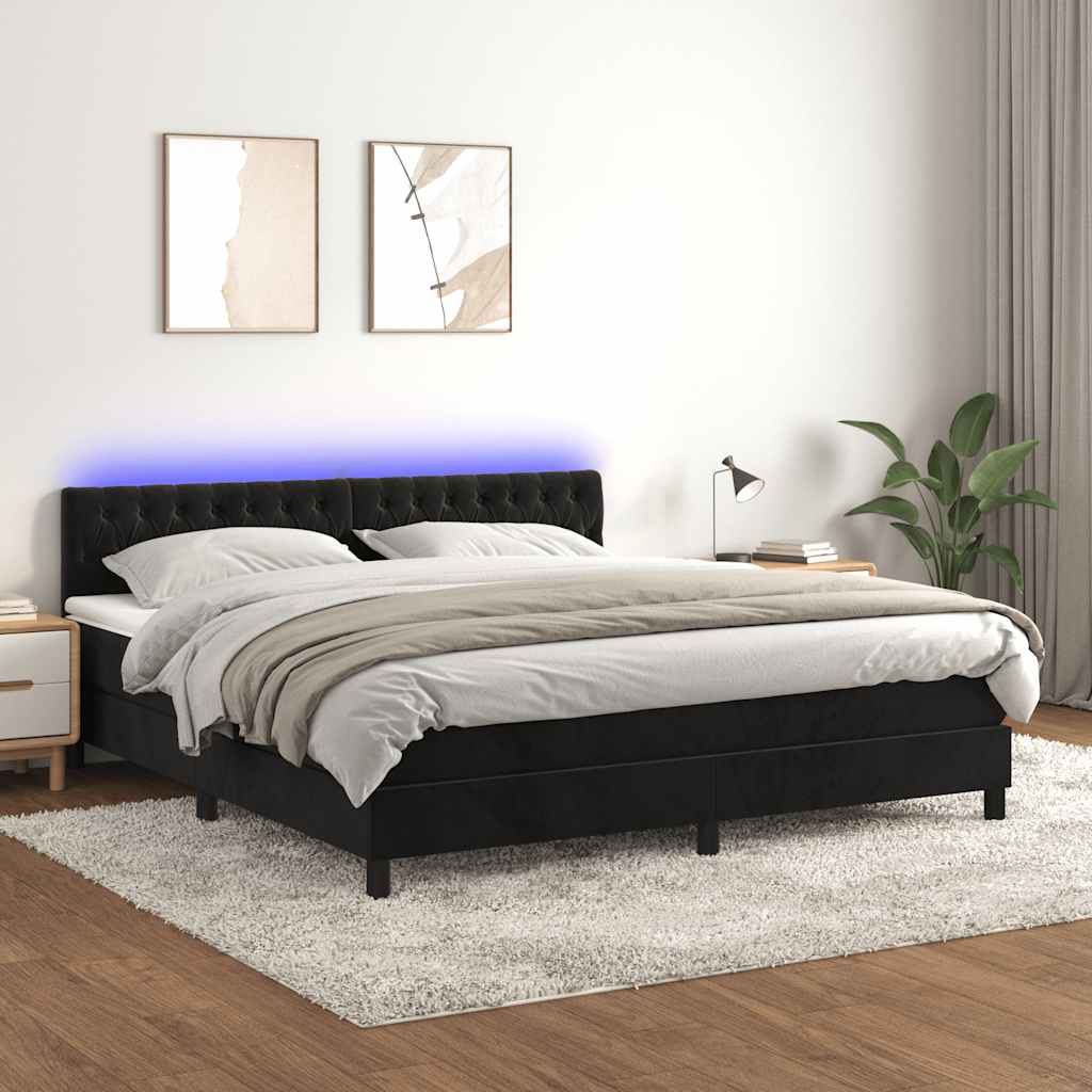 Boxspring met matras en LED fluweel zwart 180x200 cm is nu te koop bij PeponiXL, paradijselijk wonen!