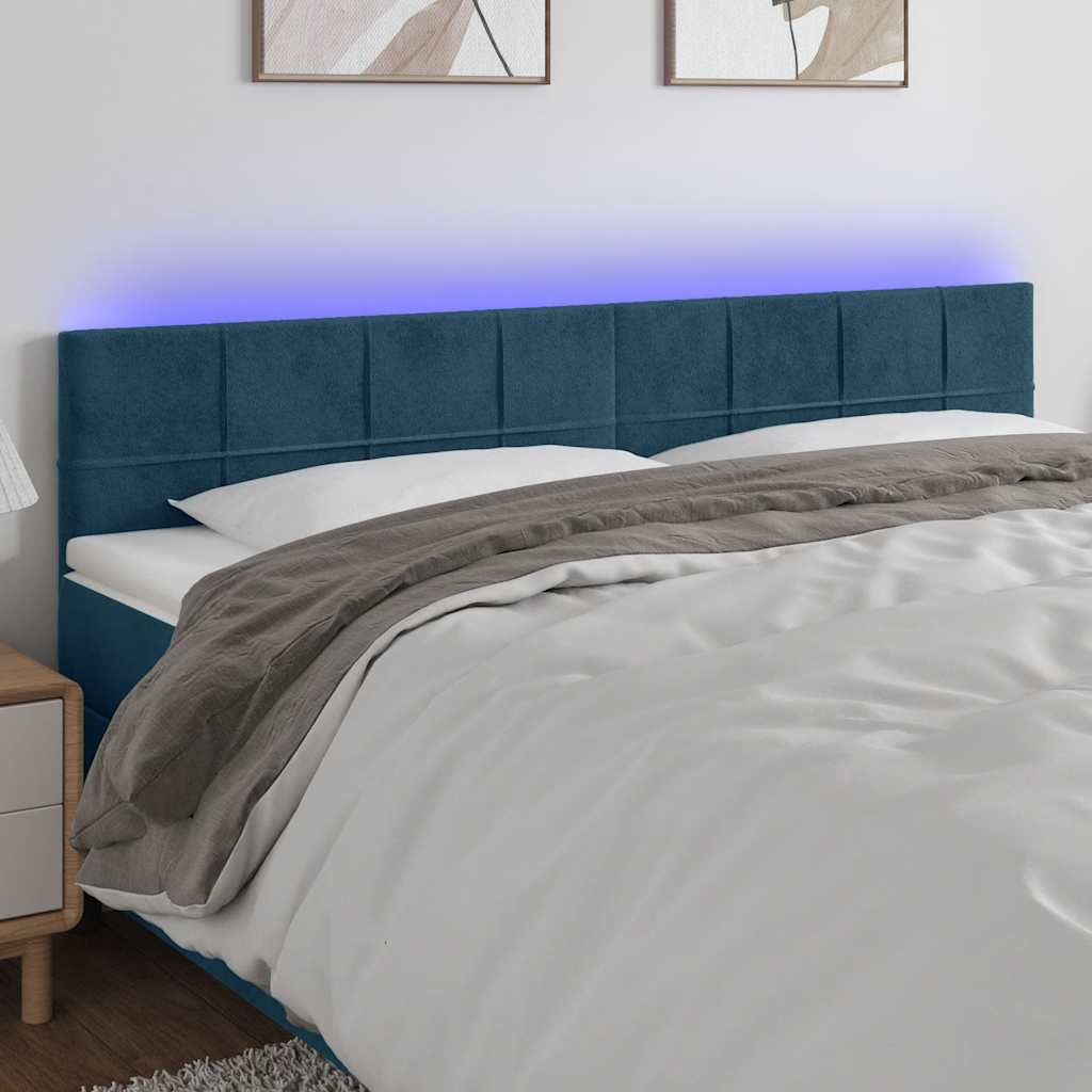 Hoofdbord LED 200x5x78/88 cm fluweel donkerblauw is nu te koop bij PeponiXL, paradijselijk wonen!