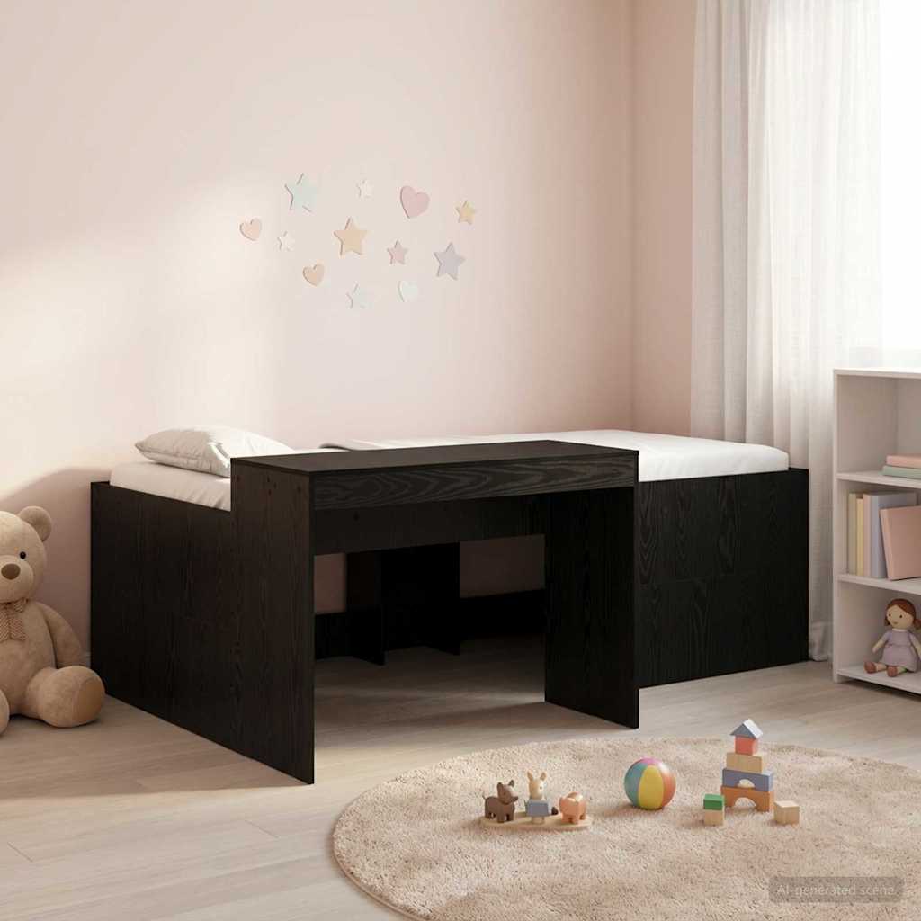Hoge Bed Frame met Bureau voor Kinderen Zwart 75 x 190 cm is nu te koop bij PeponiXL, paradijselijk wonen!
