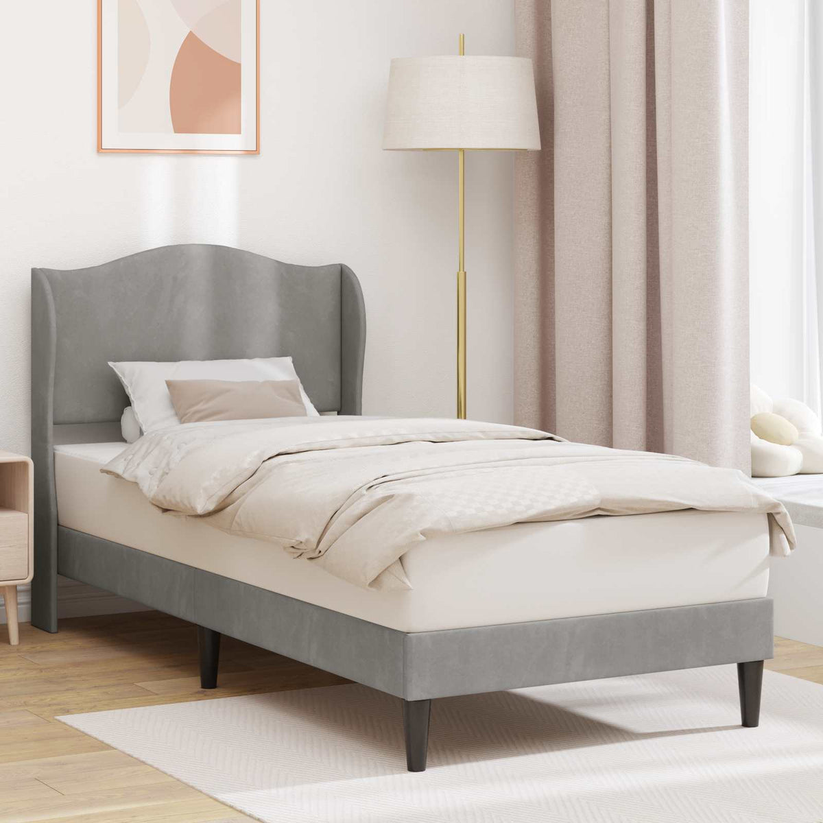 Bedframe met hoofdeinde Lichtgrijs 90 x 190 cm Fluweel is nu te koop bij PeponiXL, paradijselijk wonen!