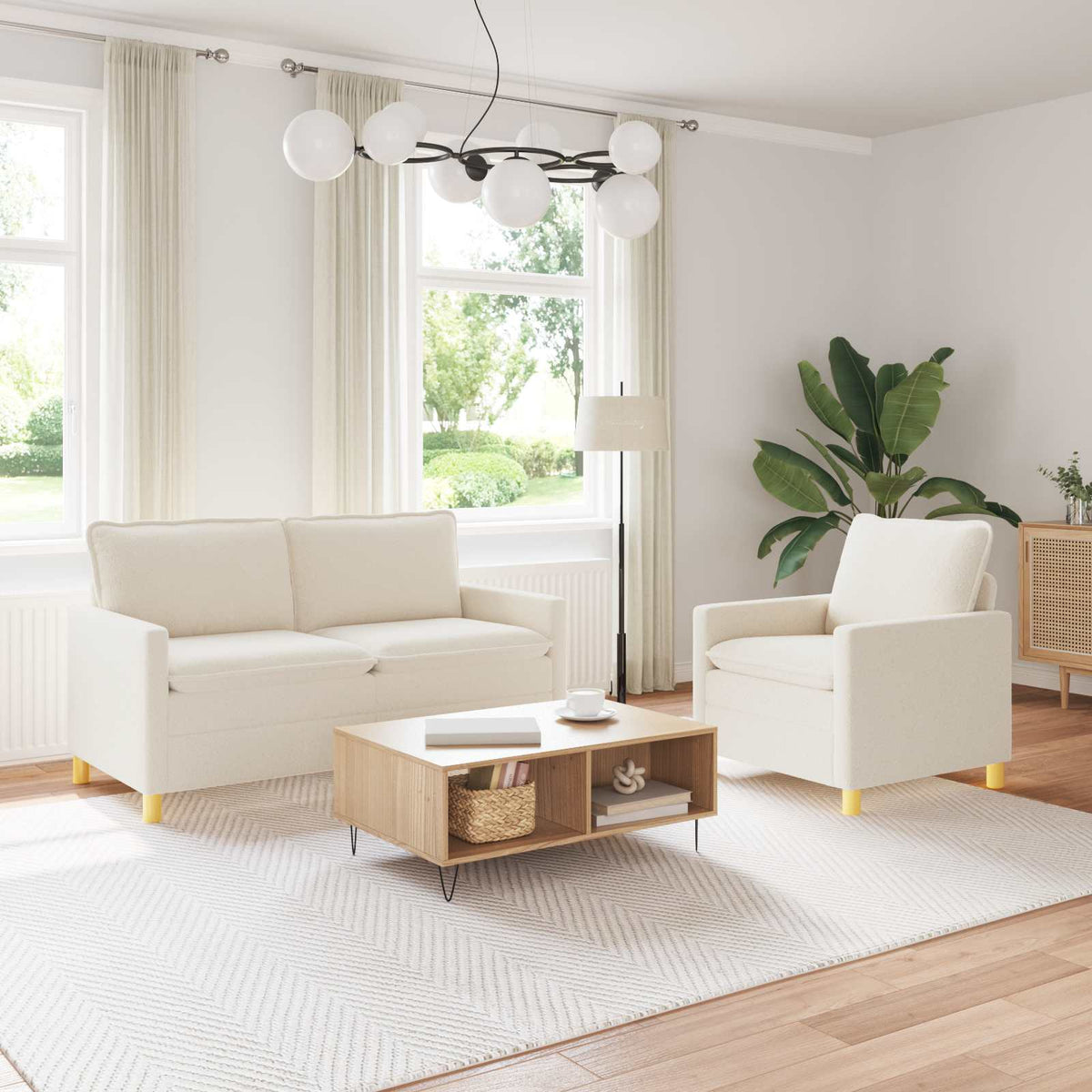 Bankstel 2 st Crèmekleurig Stof is nu te koop bij PeponiXL, paradijselijk wonen!
