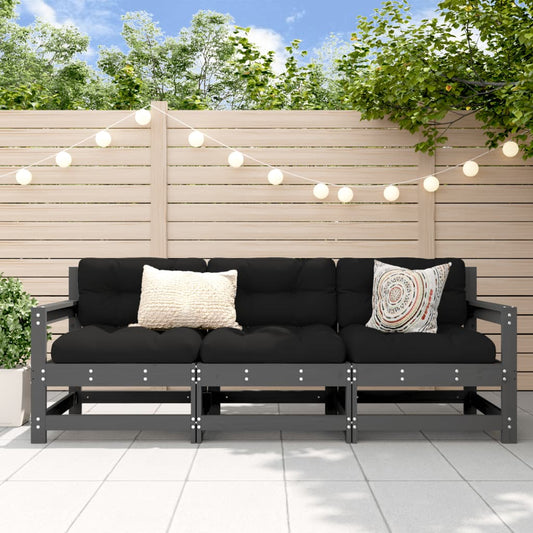 3-delige Loungeset massief grenenhout grijs is nu te koop bij PeponiXL, paradijselijk wonen!
