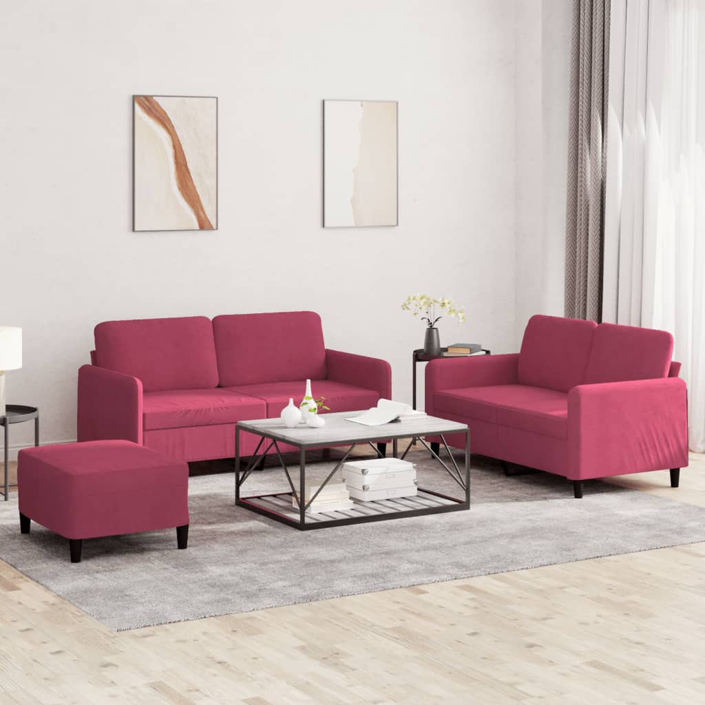 3-delige Loungeset fluweel wijnrood is nu te koop bij PeponiXL, paradijselijk wonen!