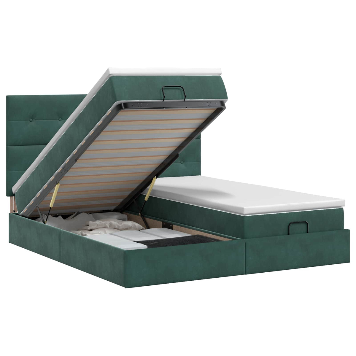 Ottoman bed met matras met hoofdeinde 2 st Donkergroen Fluweel is nu te koop bij PeponiXL, paradijselijk wonen!