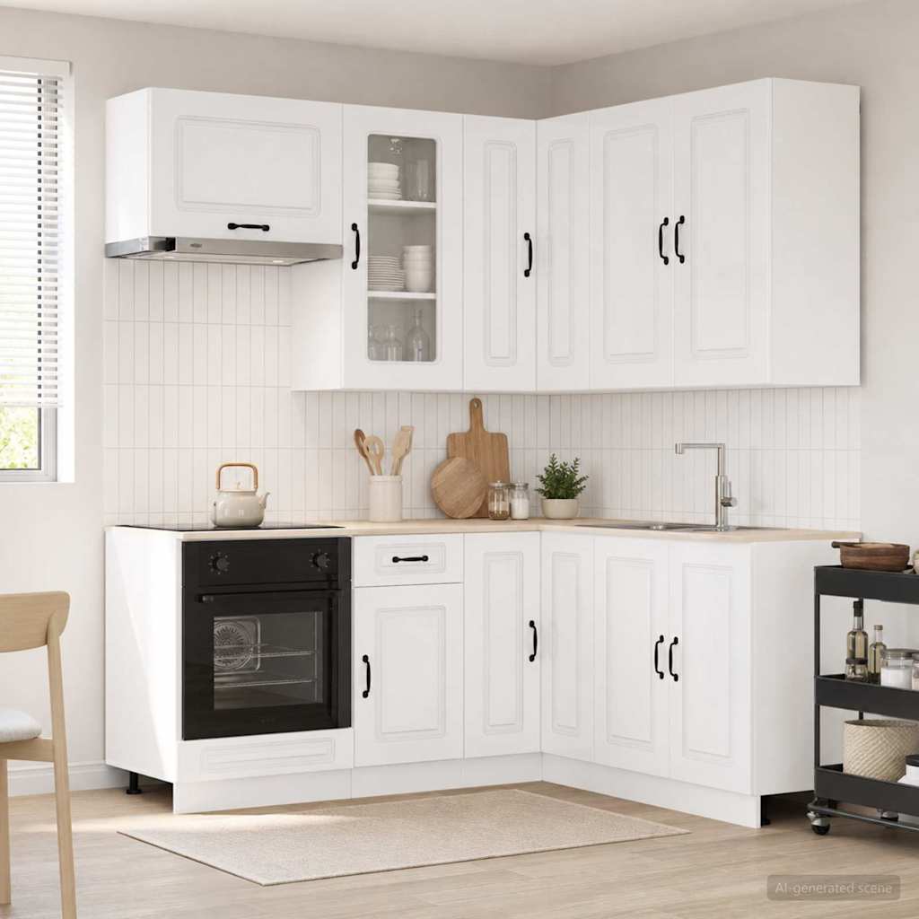 Keukenblok KALMAR 8 pcs Hoogglans Wit Bewerkt hout is nu te koop bij PeponiXL, paradijselijk wonen!