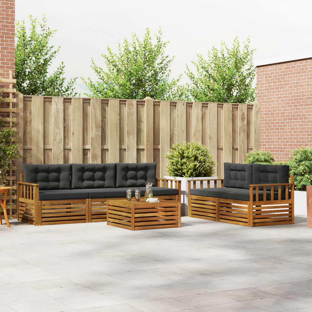 Buiten bankenset met kussen 6 pcs Natuurlijk en Antraciet is nu te koop bij PeponiXL, paradijselijk wonen!