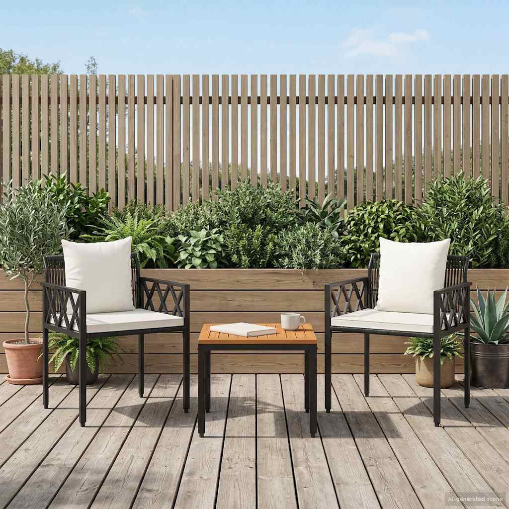 tuinmeubelset 3 pcs Zwart en Cream Wit poly rattan is nu te koop bij PeponiXL, paradijselijk wonen!