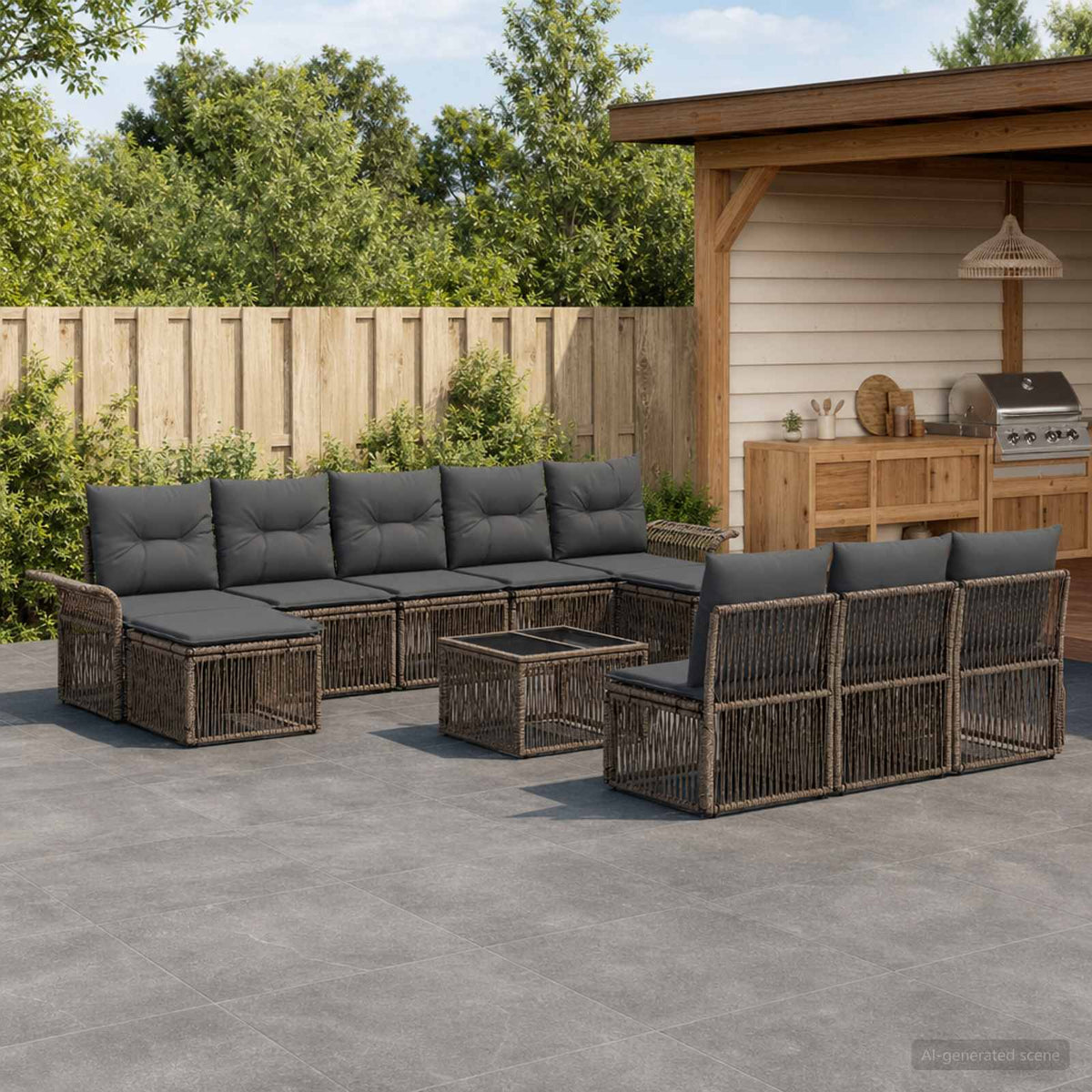 Tuinbankenset 11 pcs Grijs poly rattan is nu te koop bij PeponiXL, paradijselijk wonen!