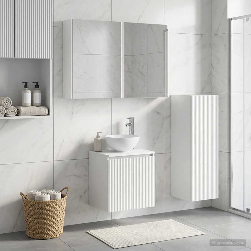 Badkamermeubelset 4 st Wit Bewerkt hout en glas is nu te koop bij PeponiXL, paradijselijk wonen!
