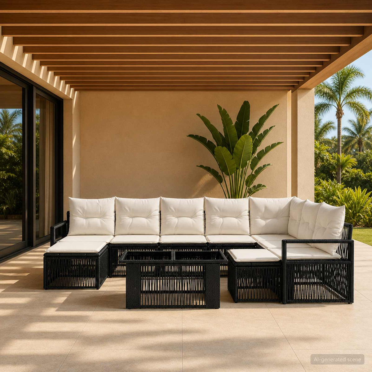 Tuinbankenset 10 st Zwart en Cream Wit poly rattan is nu te koop bij PeponiXL, paradijselijk wonen!