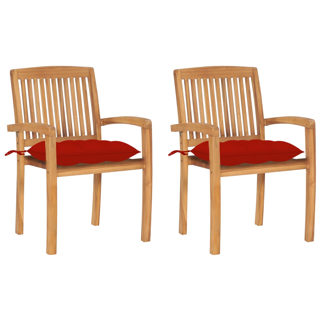Tuinstoelen 2 st met rode kussens massief teakhout is nu te koop bij PeponiXL, paradijselijk wonen!