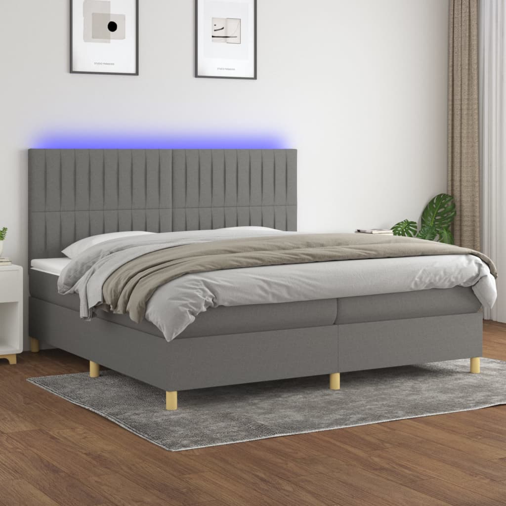 Boxspring met matras en LED stof donkergrijs 200x200 cm is nu te koop bij PeponiXL, paradijselijk wonen!