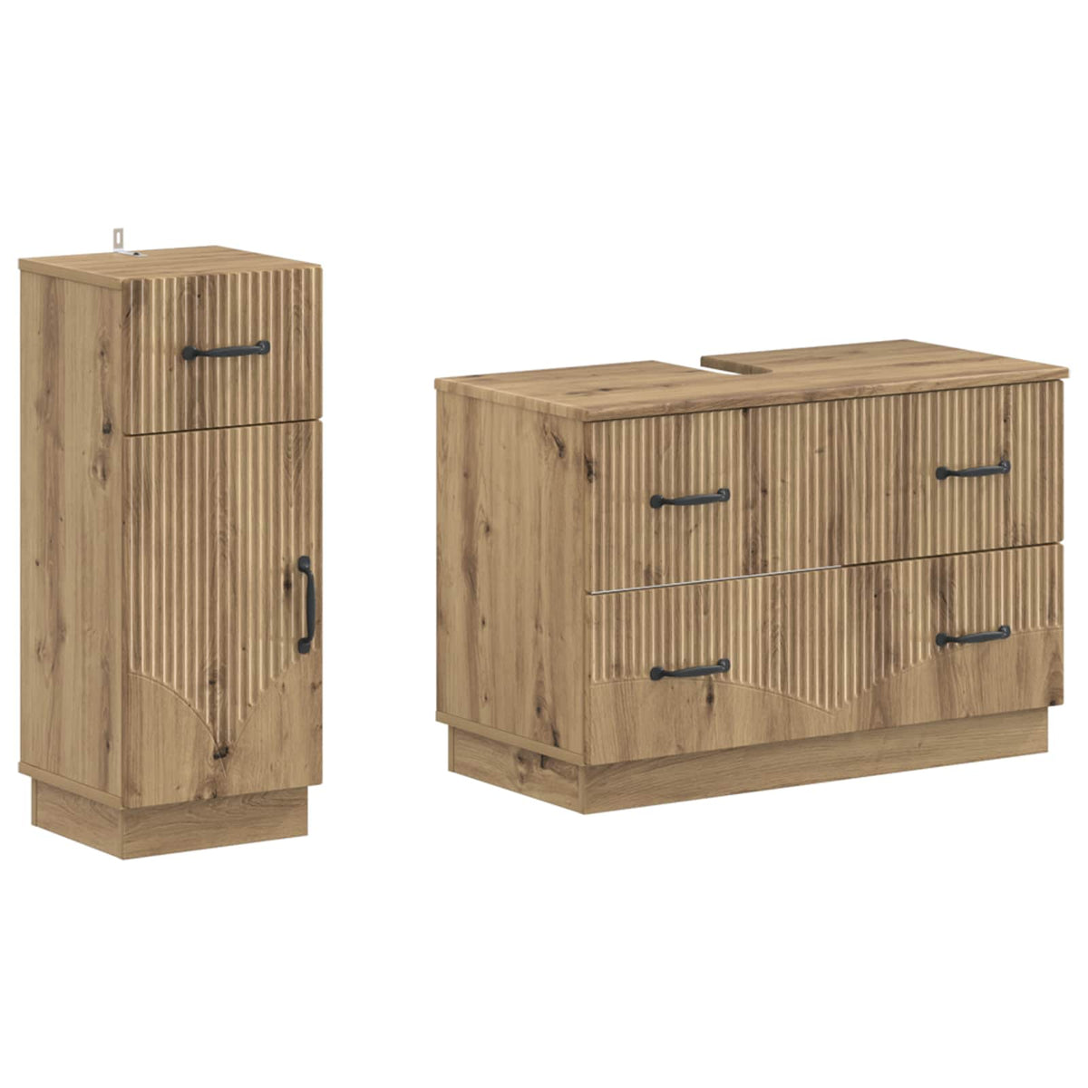 2-delige Badkamerkast Set HOORN Artisanaal eiken Bewerkt hout is nu te koop bij PeponiXL, paradijselijk wonen!